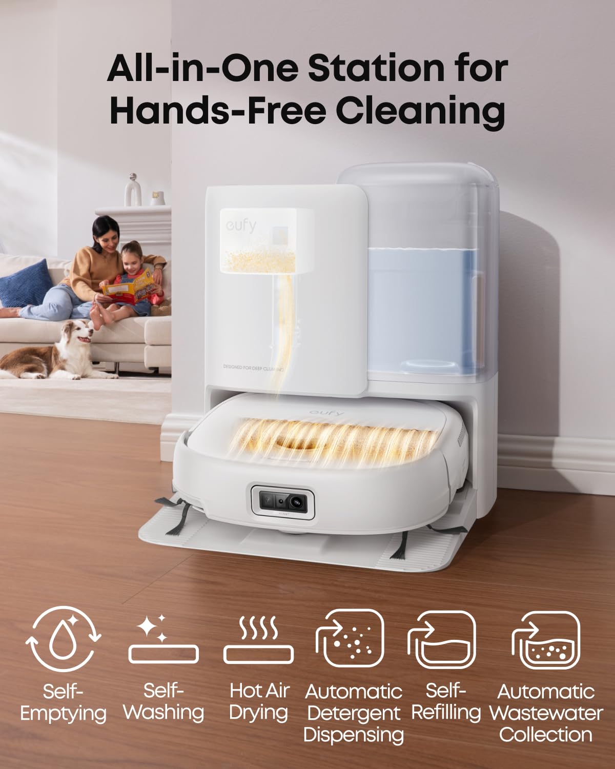 eufy E25 Omni Robot Vacuum Cleaner with Mop, HydroJet System, 20,000 Pa Turbo Powerful Suction, Zero Tangling, Corner-to-Edge Deep Cleaning and Mop Lifting, with Auto All-In-One Station