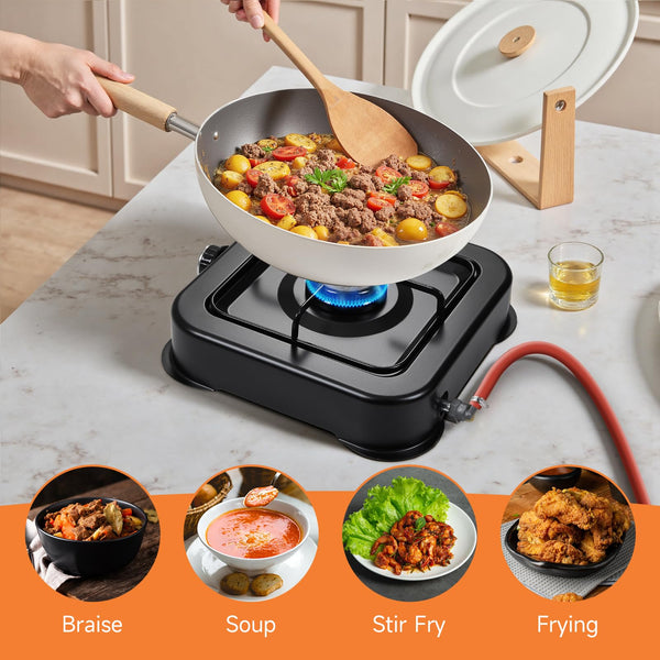 Warmiehomy Camping Gas Stove, Single Burner Portable Gas Stove, 2200W Gas Hob Cooker with Lid, Propane Camp Stoves for Camping, Garden, Travel, Outdoor Cooking