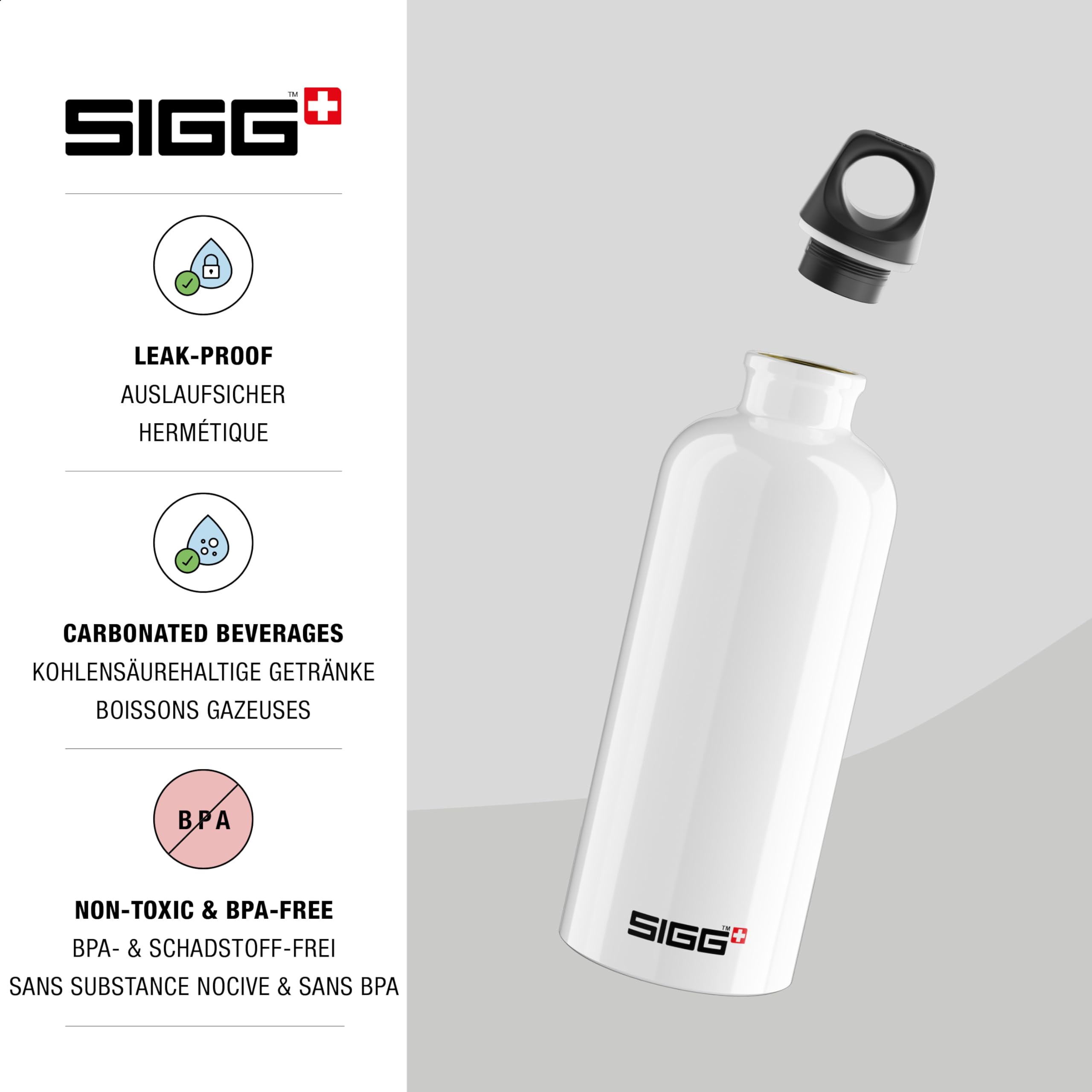 Sigg - Aluminum Water Bottle - Traveller - Climate Neutral Certified - Suitable For Carbonated Beverages - Leakproof & Lightweight - BPA Free - 0.6L / 1L/ 1.5L