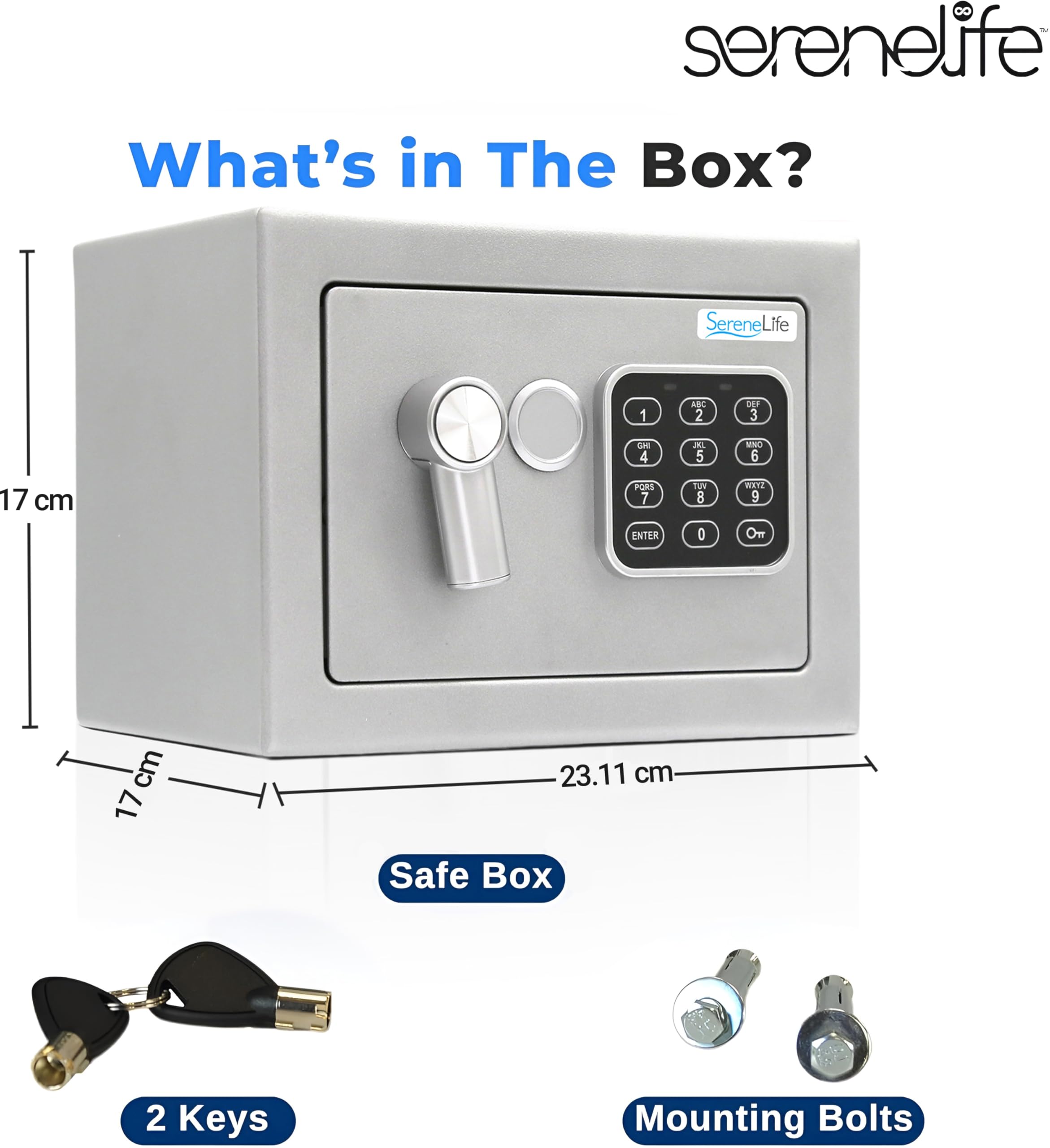 Pyle Home Safe Box Locker, Small Money Safe, Mini Fireproof Safes, Wall & Floor Steel Vault, Electronic Digital Keypad, 2 Keys, 23.1 × 17 × 17cm, Secure for Cash, Guns, Jewelry & More - Red