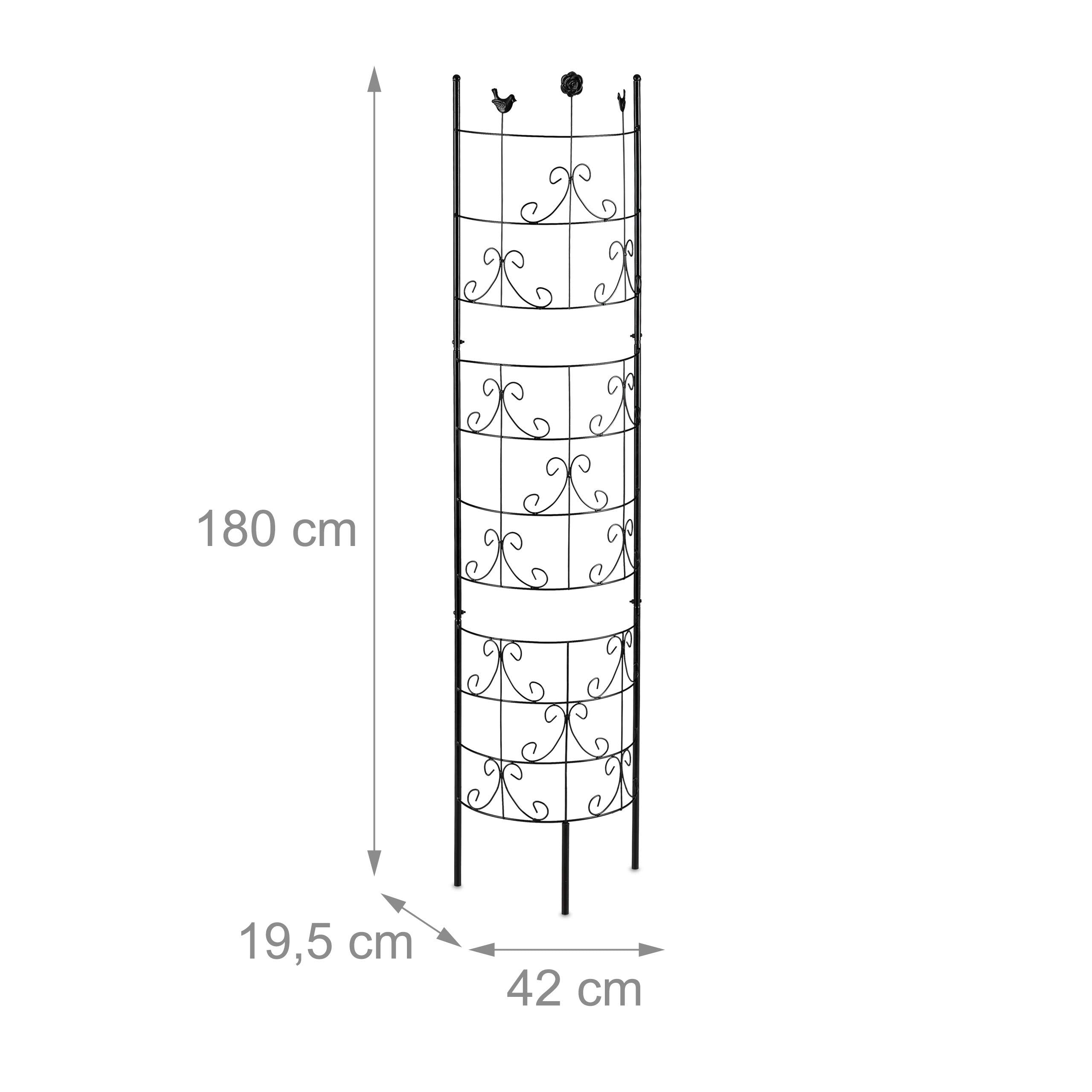 Relaxdays metal trellis, climbing plants growing frame, 180 cm high, decorative design, free-standing, black