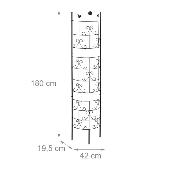 Relaxdays metal trellis, climbing plants growing frame, 180 cm high, decorative design, free-standing, black