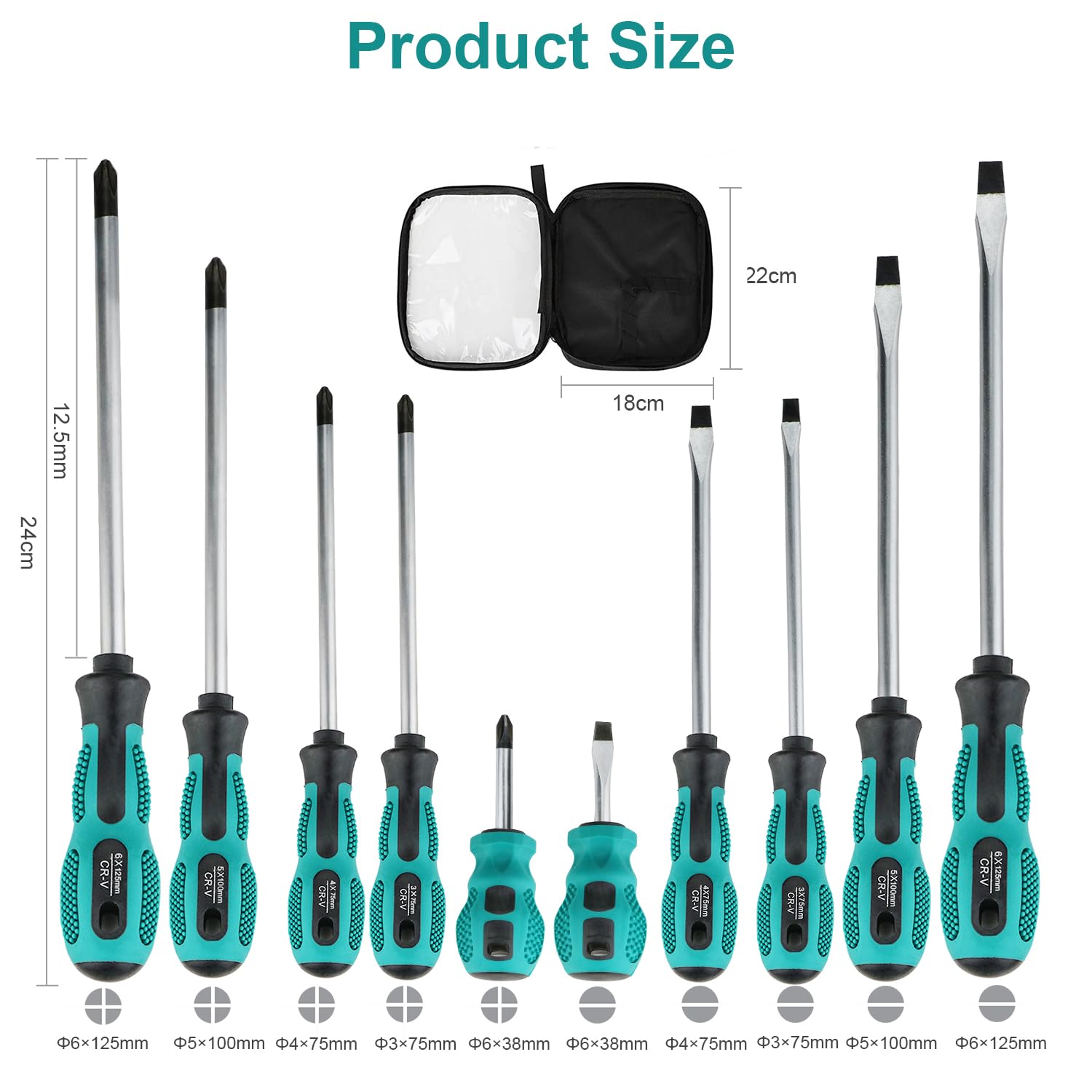 Screwdriver Set 10pcs, Magnetic Screwdriver Set 5pcs Phillips Screwdrivers and 5pcs Slotted/Flat Head Screwdrivers, Chrome Vanadium Steel Made