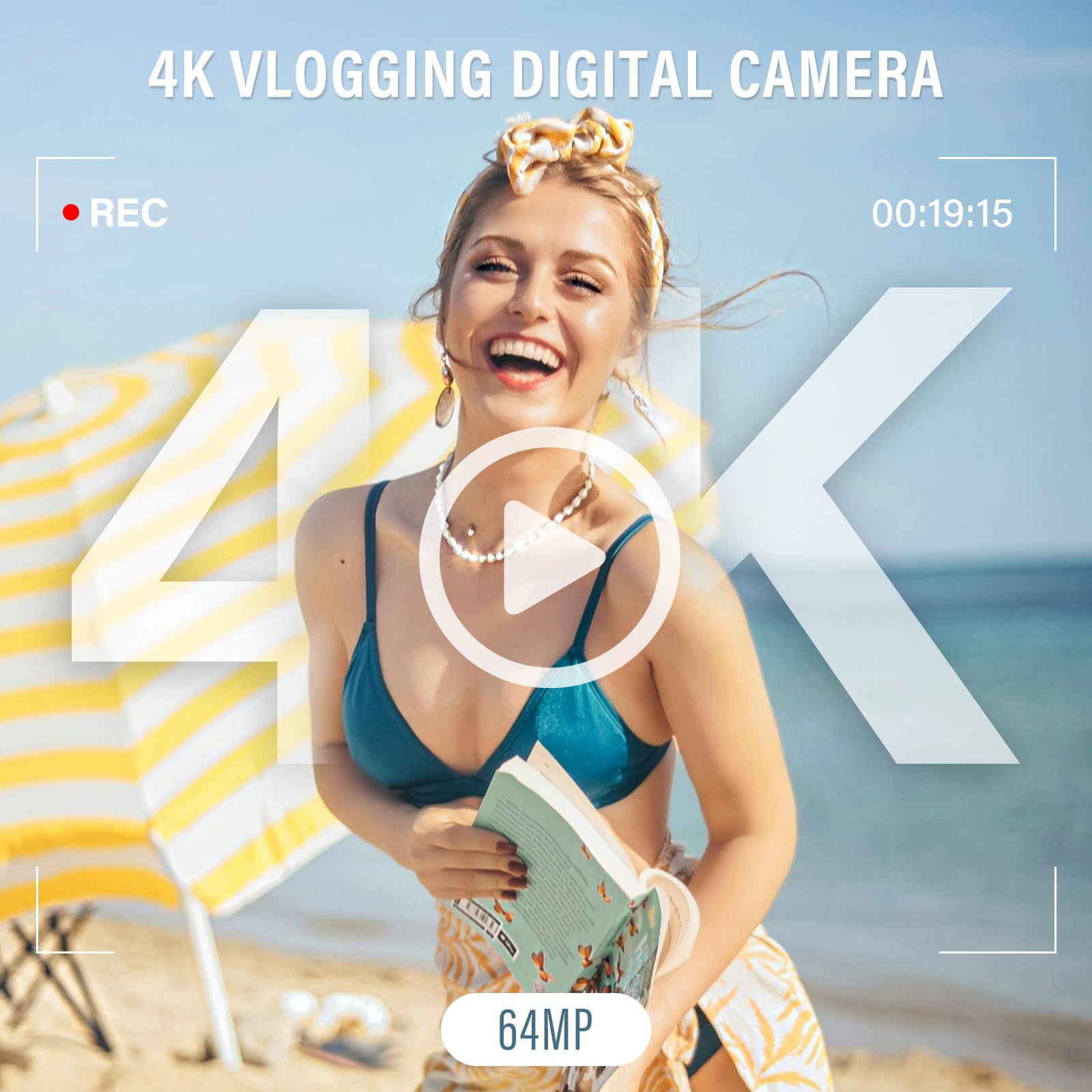 Digital Camera,4K 64MP Cameras for Photography with Beauty Light 180°flip Screen Compact Vlogging photo Camera, 18 Digital Zoom, Adjustable Flashlight