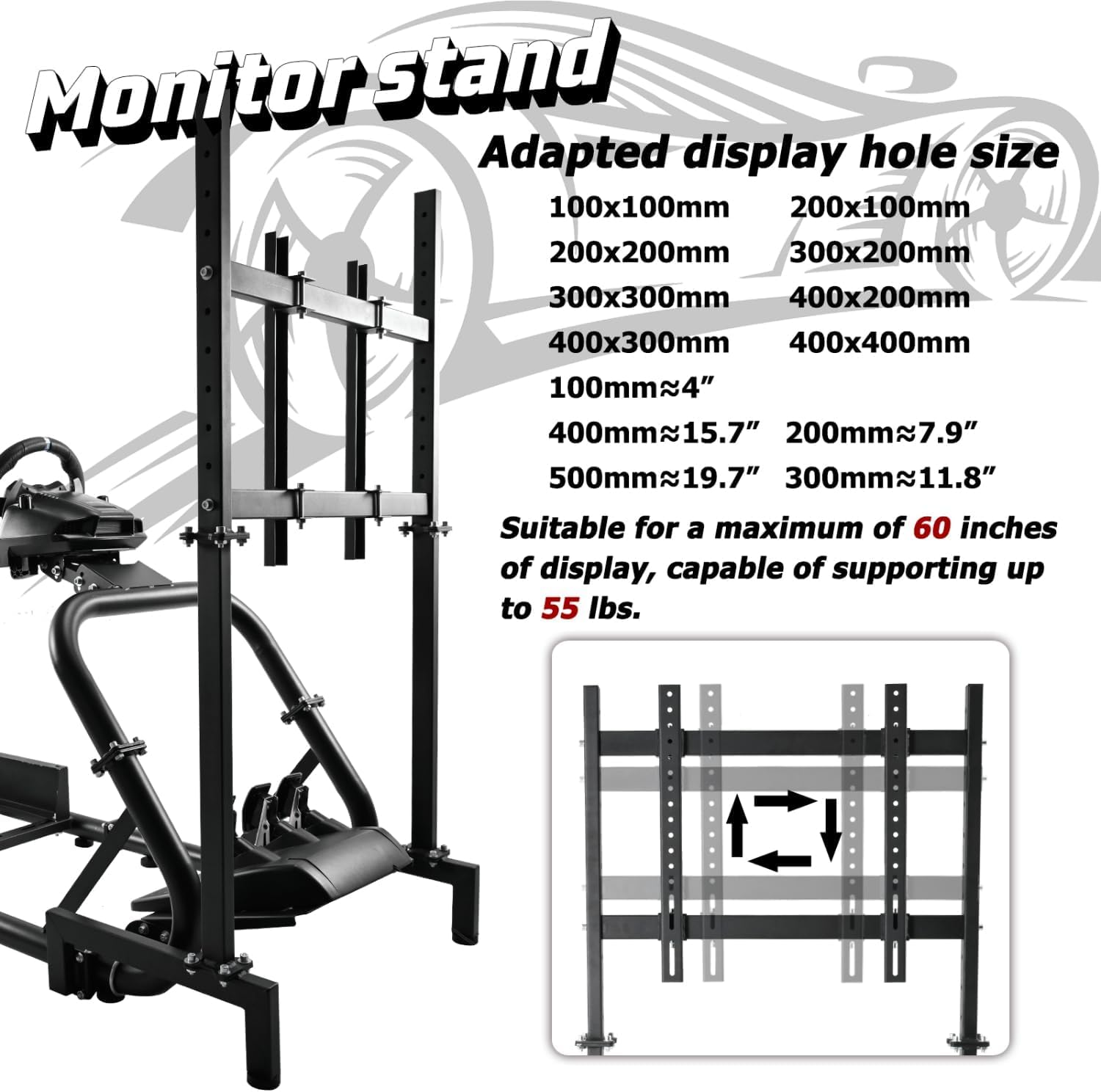 Dardoo Racing Simulator Cockpit Frame (50mm round tube) with Monitor Stand Fit for Logitech Thrustmaster Fanatec G29 G920 Racing wheel, Professional Cockpit Without Wheel Pedal and Handbrake