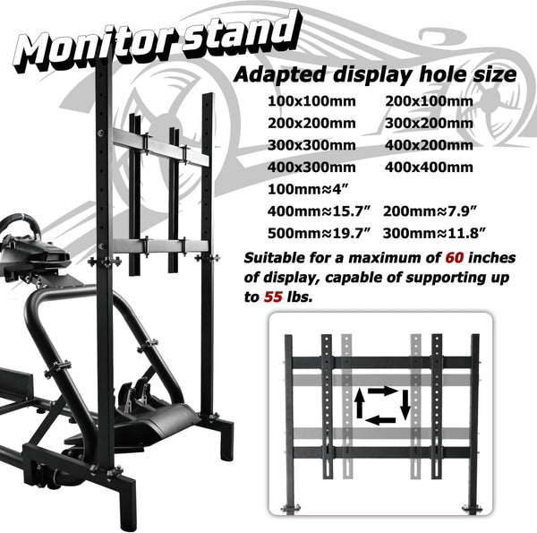 Dardoo Racing Simulator Cockpit Frame (50mm round tube) with Monitor Stand Fit for Logitech Thrustmaster Fanatec G29 G920 Racing wheel, Professional Cockpit Without Wheel Pedal and Handbrake