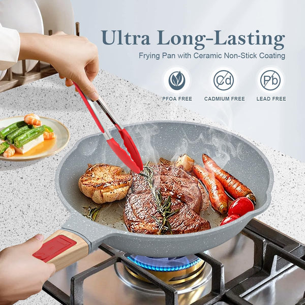 AIKENBBKK Nonstick Ceramic Deep Frying Pan, 28cm Healthy Frying Pan Skillet with Removable Handle, Oven& Dishwasher Safe, PFAS PFOA & PTFE Free(Blue)