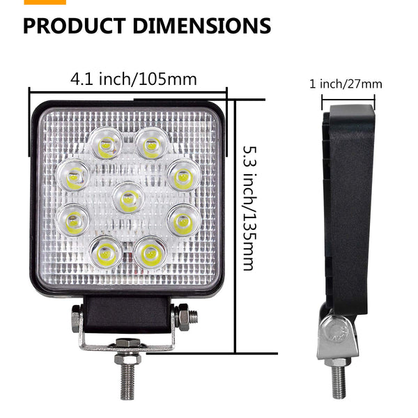 RIGIDON 2 Pcs Square Led Work Light, 4 inch 48W Spot Beam, 12V 24V Driving Lights Lamp for Car Off road Boat Truck 4x4 SUV ATV Tractors Excavator, 6000K White, Fog Lamp