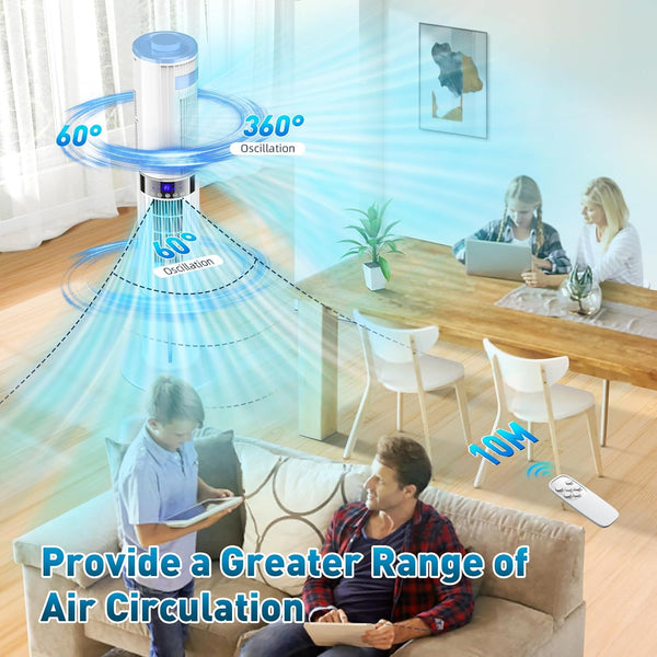 Bidiowe Mobile Air Conditioners, 9.5L AC Unit Tank 60W Evaporative Air Cooler Automatic Light Off 60°/120° Oscillation 3 Modes 7H Timer Remote Control 3 Ice Box Quiet Cooling Fan for Home, Office