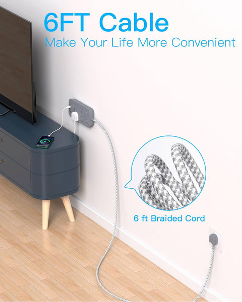 4 Way Surge Protected Extension Lead with USB Slots, HANYCONY Extension Cable with Double Switches, Plug Extension Socket 1.8M Braided Extension Cord for Home Office Accessories, Gray