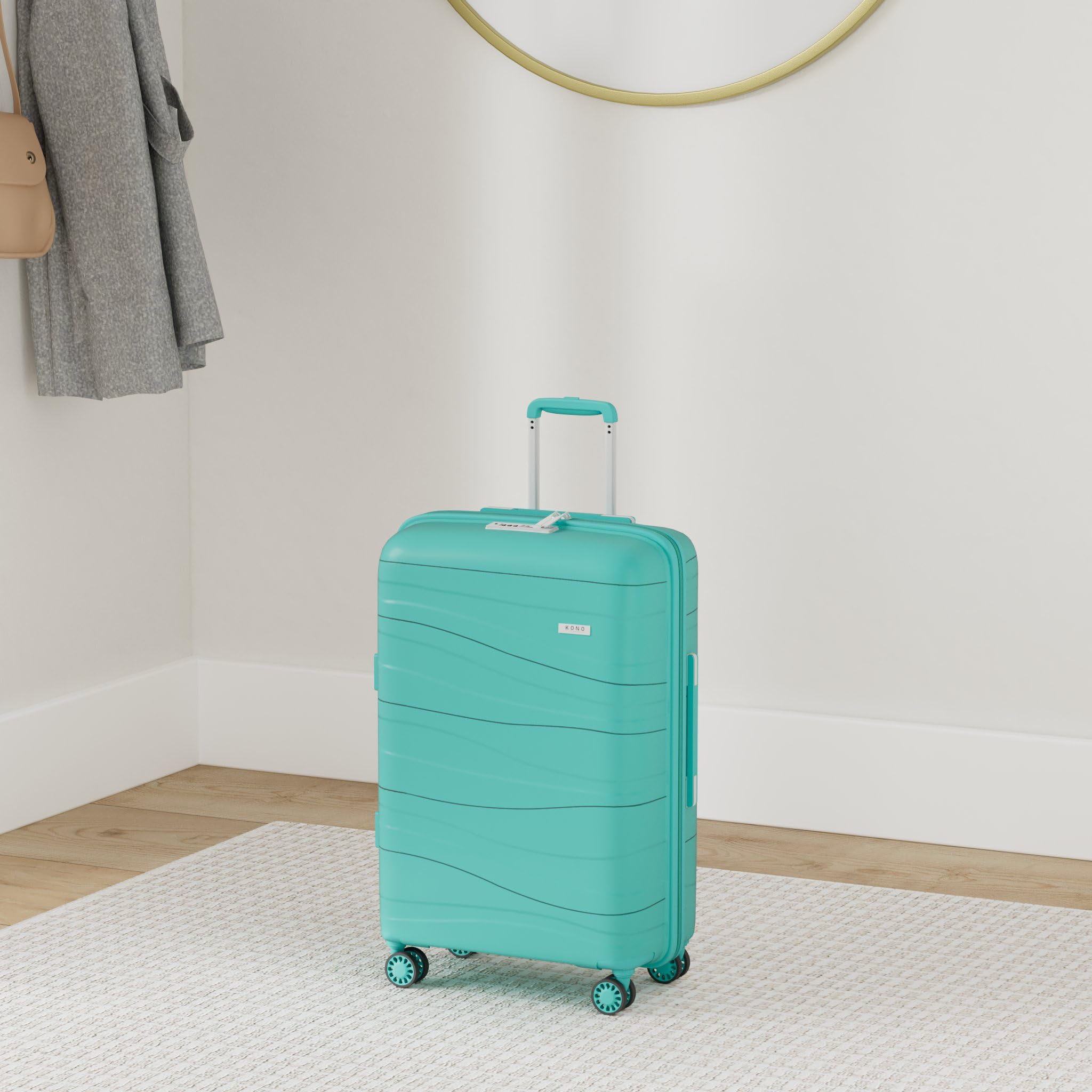 Kono Luggage Sets of 2 Piece Lightweight Polypropylene Hard Shell Suitcase with TSA Lock Spinner Wheels Travel Carry On Hand Cabin Luggage with Beauty Case (Set of 2, Black)