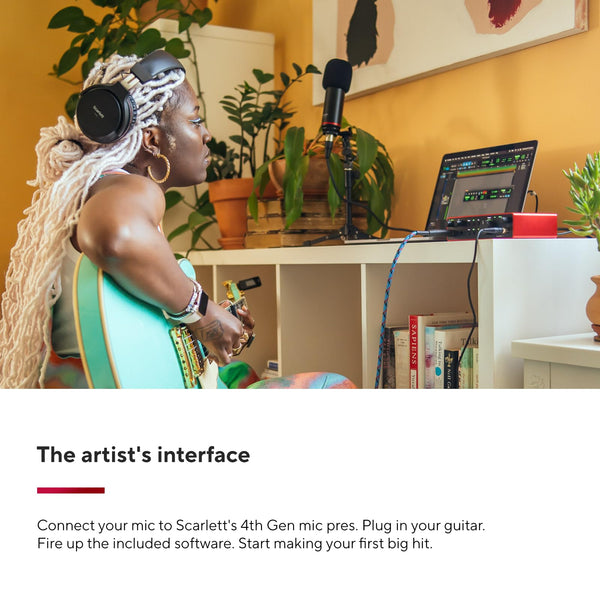 Focusrite Scarlett 2i2 4th Gen USB Audio Interface for Recording, Songwriting, Streaming and Podcasting — High-Fidelity, Studio Quality Recording, and All the Software You Need to Record