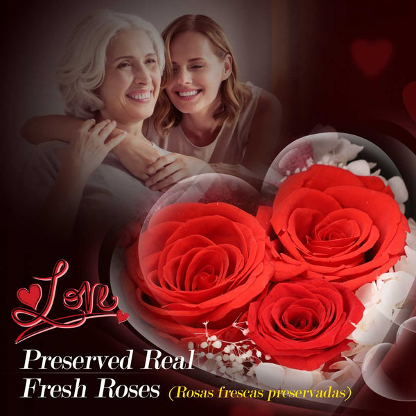 ADDWel Gifts for Mum from Daughter and Son, Mother Birthday Gift Idea from Kids, Unique Preserved Real Roses with I Love You Mum Necklace, Cool