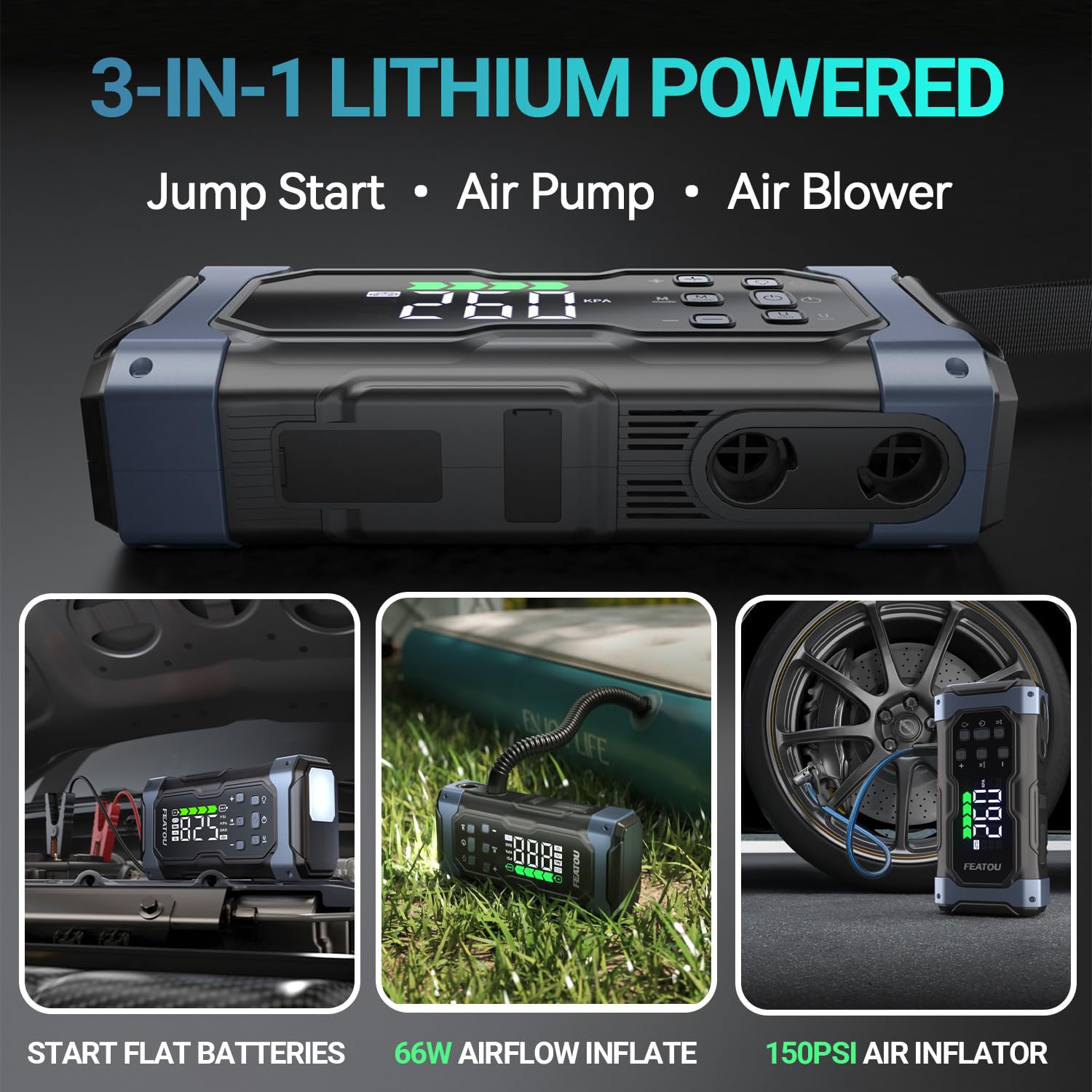 Car Battery Jump Starter 6000A with Air Compressor Tyre Inflator, Safeboost 12V Lithium Battery Booster Pack(for All Petrol/12L Diesel) with 30W Quick Charge, 74Wh Portable Power Bank, Digital Display