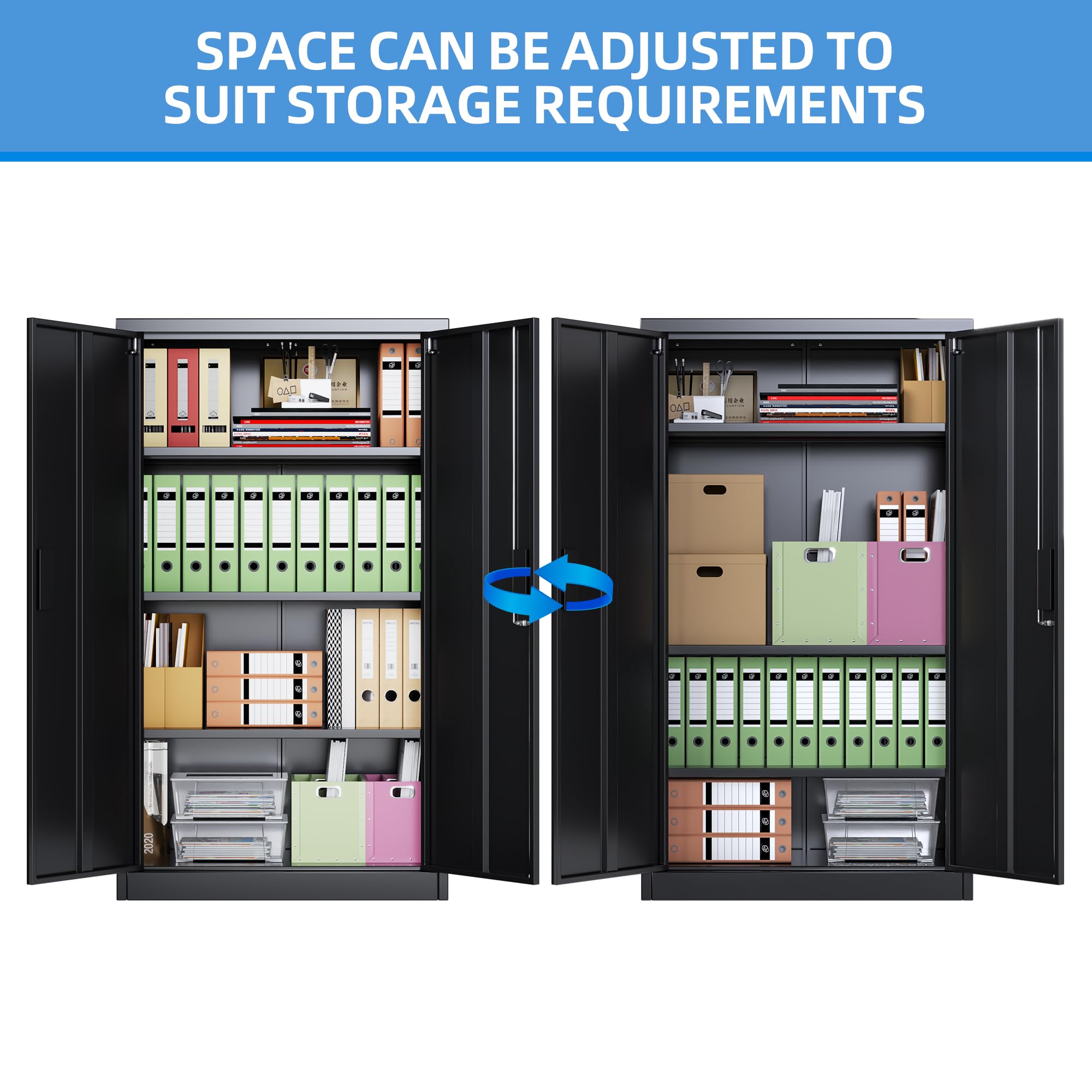 Metal Storage Cabinet with 2 Door and 3 Adjustable Shelves,140X80x40CM Steel Cabinet for Warehouse,Garage,Home,Office,Easy Assemble Required(Black/White)