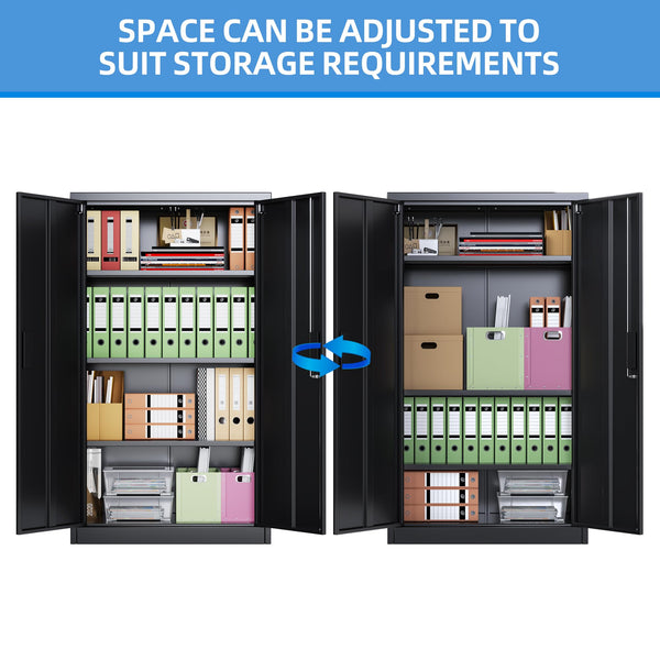 Metal Storage Cabinet with 2 Door and 3 Adjustable Shelves,140X80x40CM Steel Cabinet for Warehouse,Garage,Home,Office,Easy Assemble Required(Black/White)