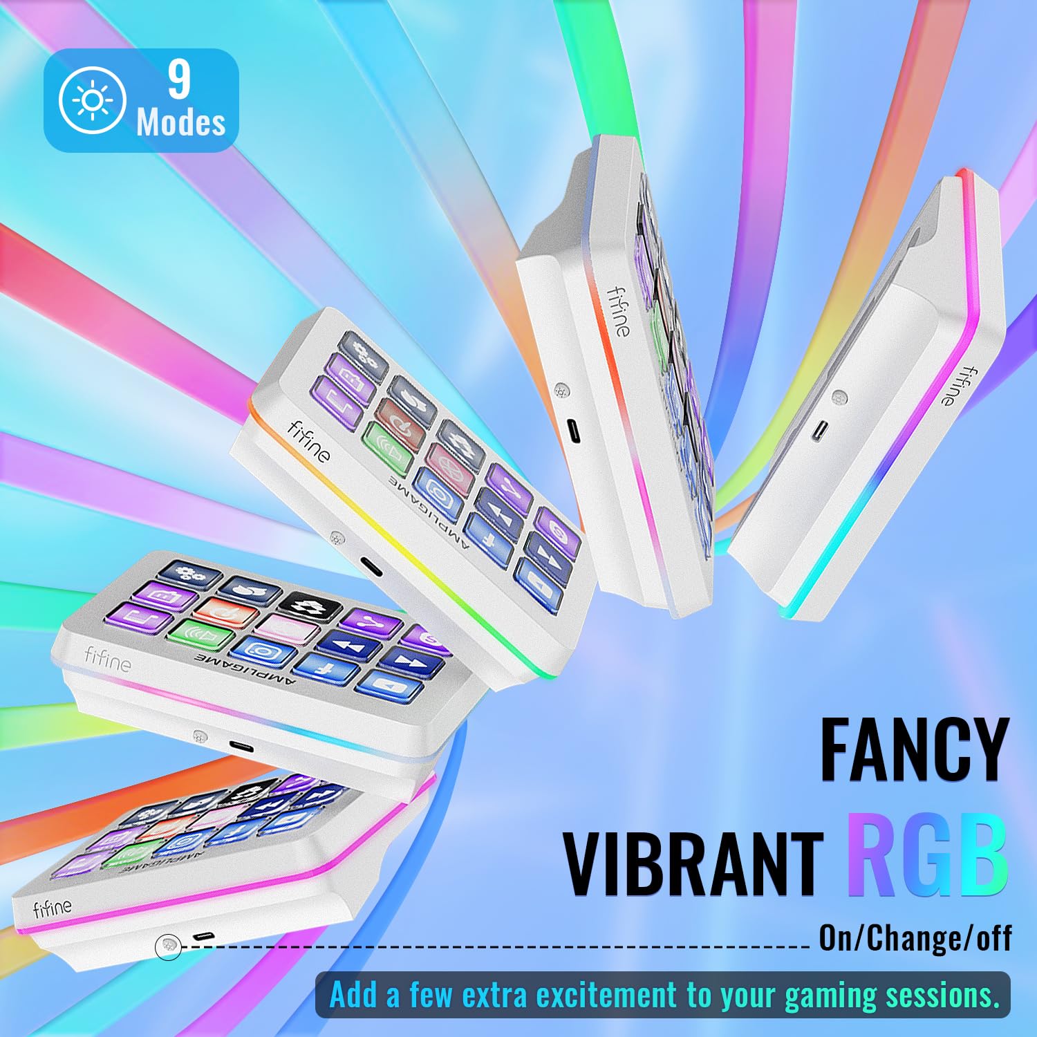 FIFINE Streaming Controller with 15 Customizable Keys for Live Stream, Gaming and Podcast, Macro Keyboard Compatible with Twitch/OBS/YouTube/Streamlabs Etc, White Keypad for Mac and PC - D6W