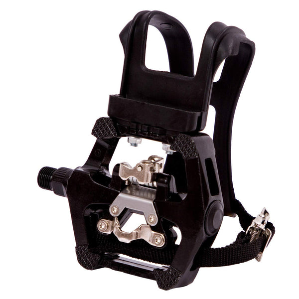 COZYROOMY SPD pedals - Hybrid pedal with clips and straps, Suitable for indoor exercise bikes, Spin Bike and all bikes with 9/16" axles. 6 Month