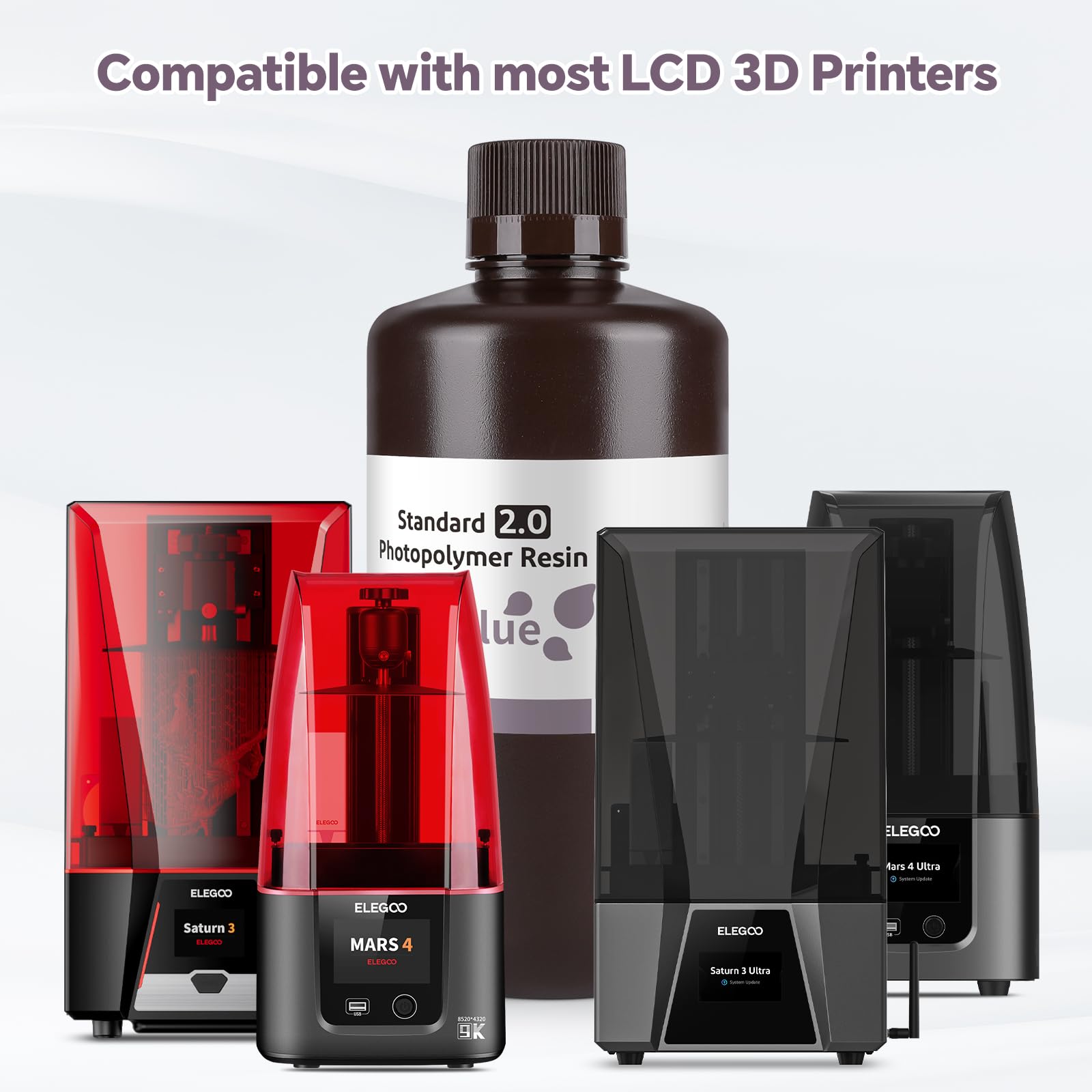 ELEGOO 8K 3D Printer Resin, Standard Photopolymer Resin 405nm UV-Curing Resin, Best for 8K/9K/12K/14K/16K LCD 3D Printer Space Grey 1000G