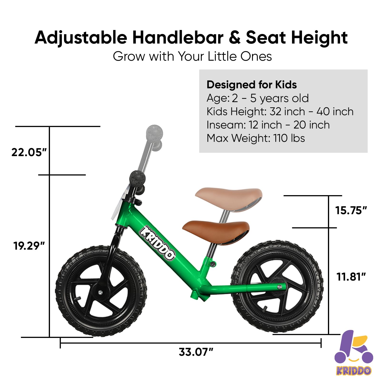 KRIDDO Toddler Balance Bike 2 Year Old, Age 18 Months to 5 Years Old, 12 Inch Push Bicycle with Customize Plate (3 Sets of Stickers Included), Gift Bike for 2-3 Boys Girls, Blue