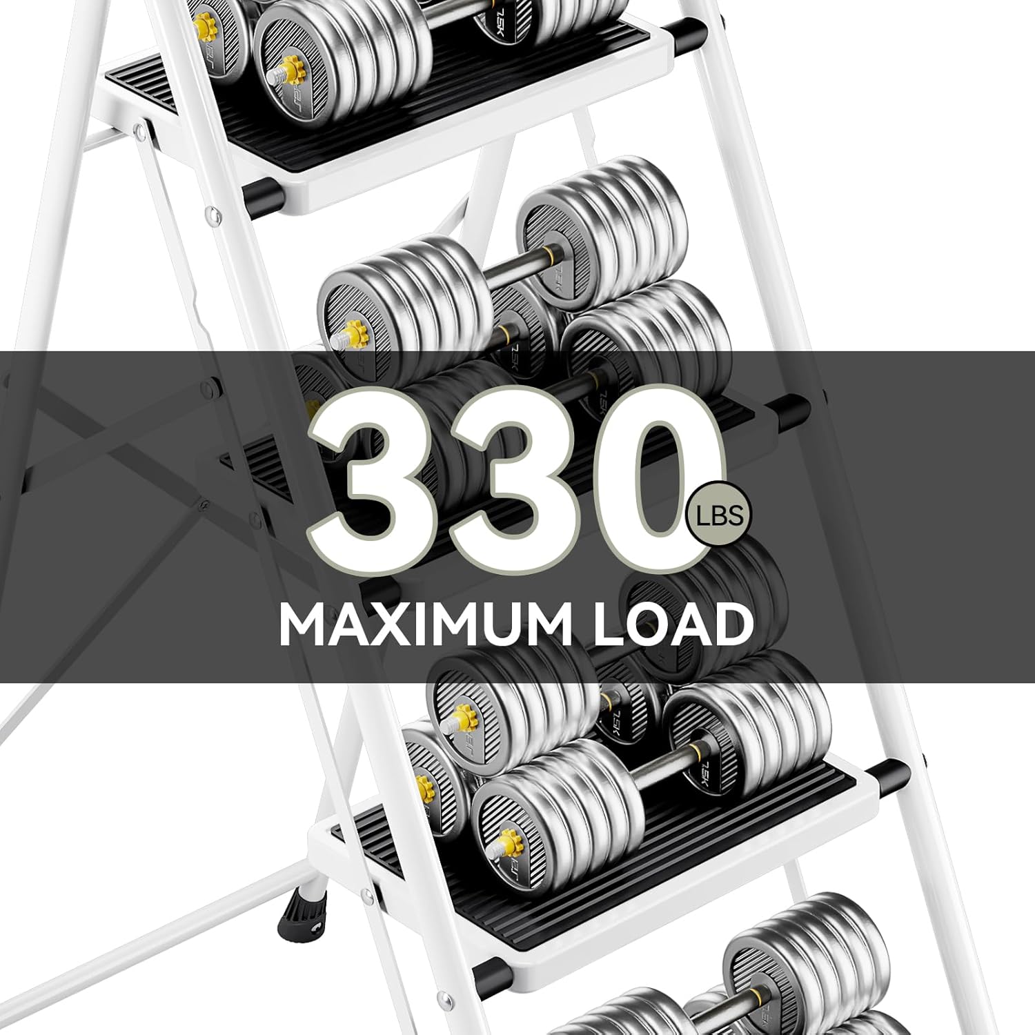 KINGRACK Folding 3-Step Ladder with Non-Slip Pedals, Sturdy Steel, Lightweight & Portable, Red