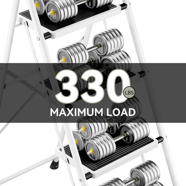 KINGRACK Folding 3-Step Ladder with Non-Slip Pedals, Sturdy Steel, Lightweight & Portable, Red