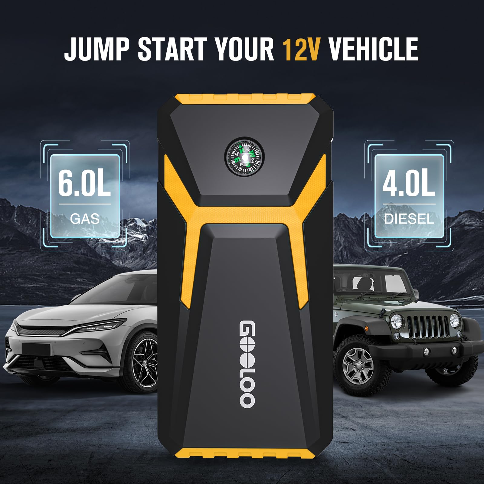 GOOLOO New GP2000 Jump Starter 2000A Car Starter Battery Pack (Up to 8.0L Gas, 6.0L Diesel Engine),12V Car Battery Charger Jumper Starter, Portable Lithium Jump Box with USB Quick Charge