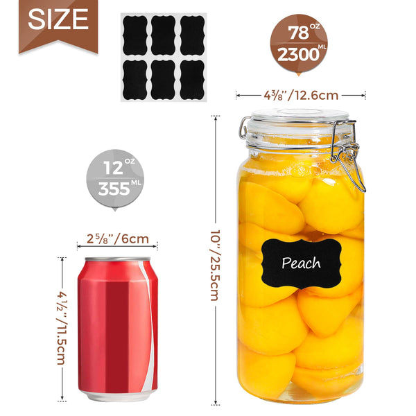 ComSaf Glass Storage Jars with Lids 2300ML Food Canisters Set of 3 - Airtight Clear Preserving Seal Wide Mouth Containers with Wire Clip Fastening for