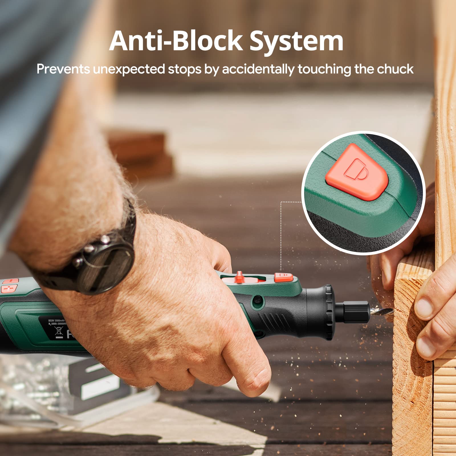 DEPSTECH Cordless Rotary Tool, 2.0 Ah 8V Rechargeable Multi Tool Kit 5 Speed 30000RPM, 127Pcs Accessories Set, Power Tools Carving, Cutting, Sanding, Drilling, Polishing and DIY Crafts-DC08, Green