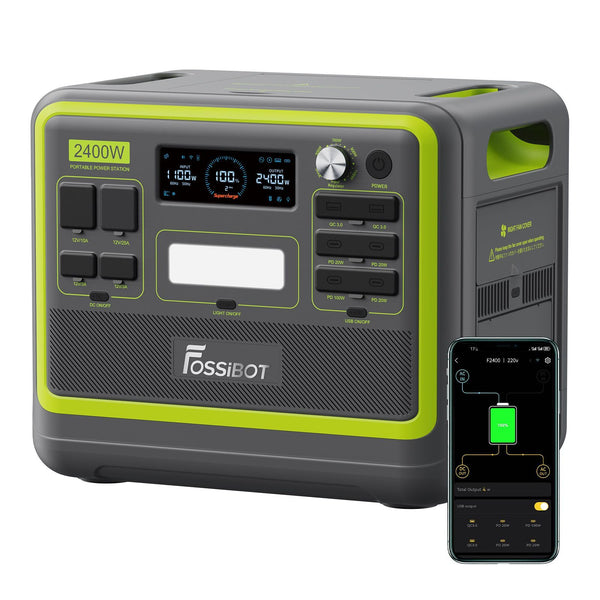 FOSSiBOT Tragbare Power Station F2400: 2048Wh LiFePO4 solargenerator with 3 x 230V AC Output 2400W (4800W Peak), 1.5H full charge, Applicable to RV/Camping/Home
