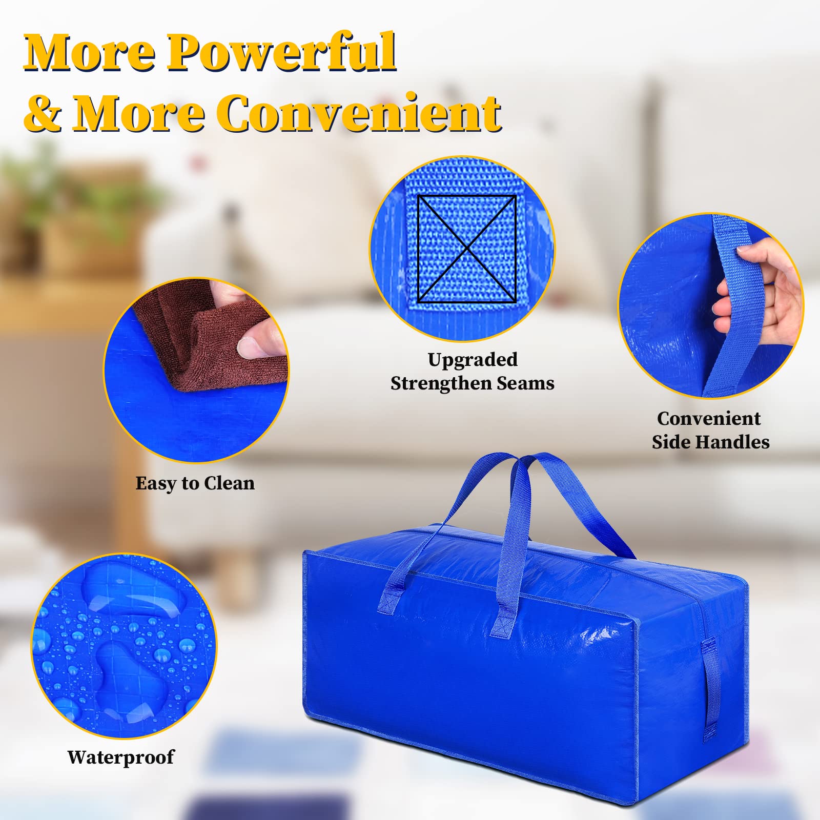 8-Pack Extra Large Moving Bags, Heavy Duty Storage Bags w/Strong Handle & Zippers, Storage Tote for Space Saving, Alternative to Moving Boxes, Bags
