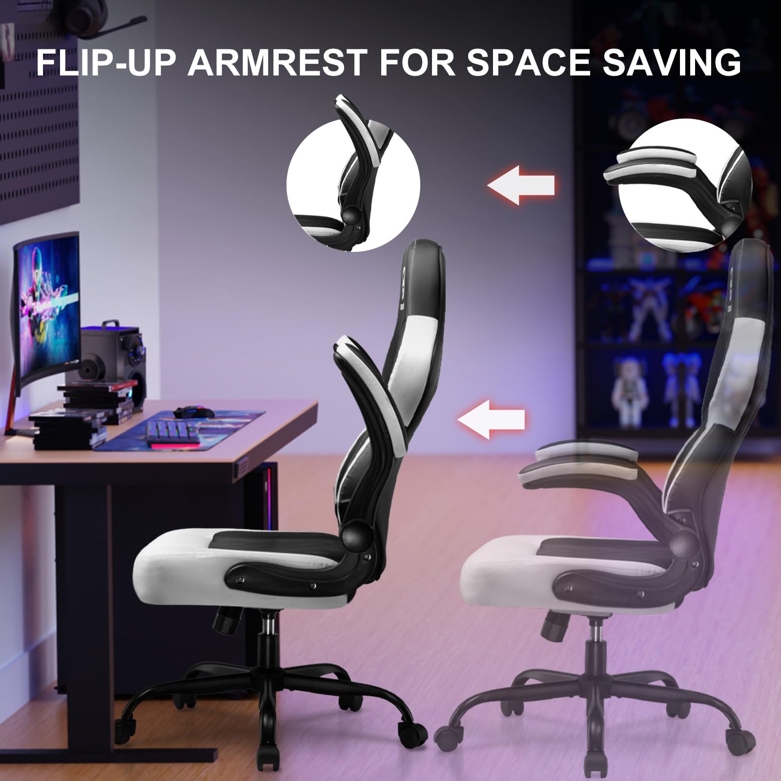 GTPLAYER Ergonomic Racing Computer Chair - Height Adjustable, 360° Swivel, Executive Office Desk Chair (White)