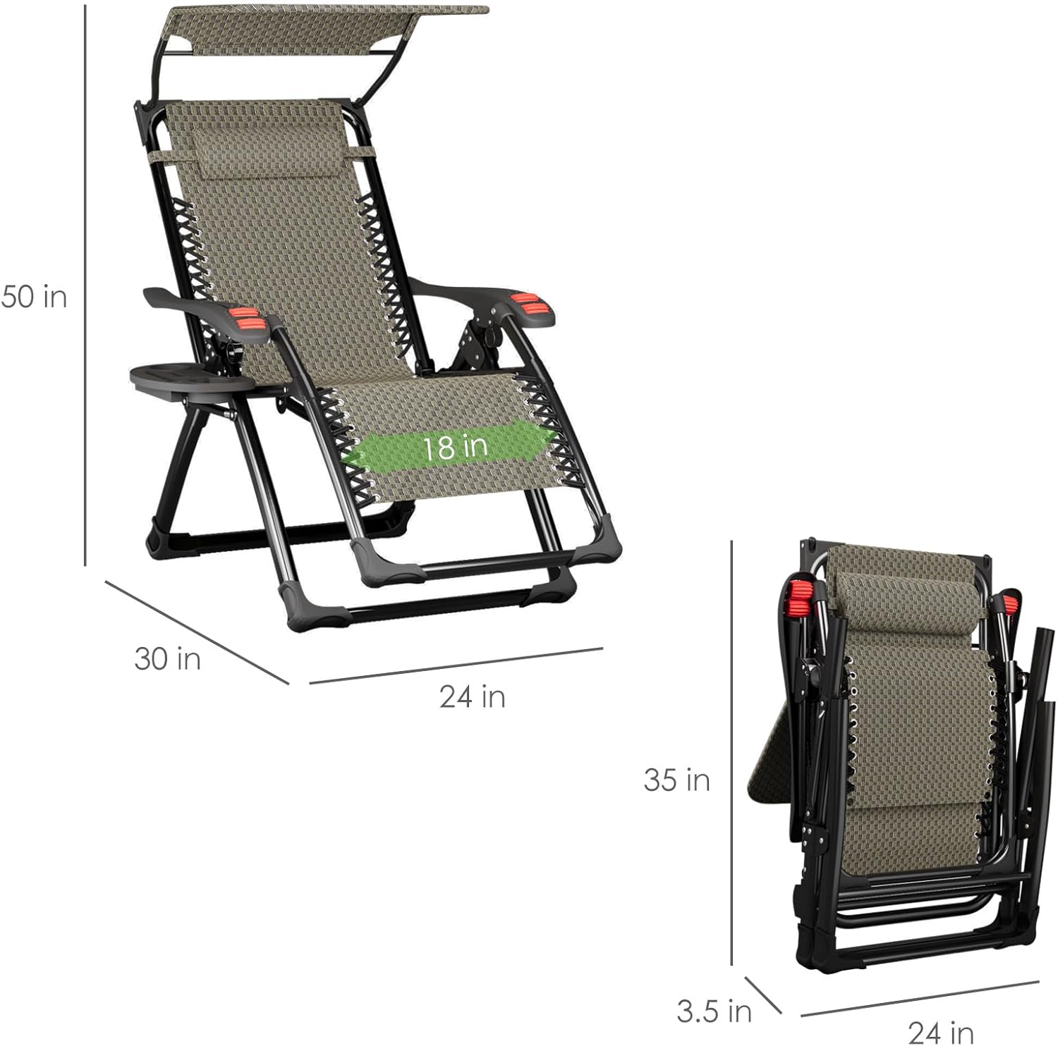 ATORPOK SHOP Zero Gravity Chair with Canopy Shade, Patio Folding Lounge Recliners, Anti Gravity Chair Lawn Patio with Cup Holder Accessory for Garden Beach Camping