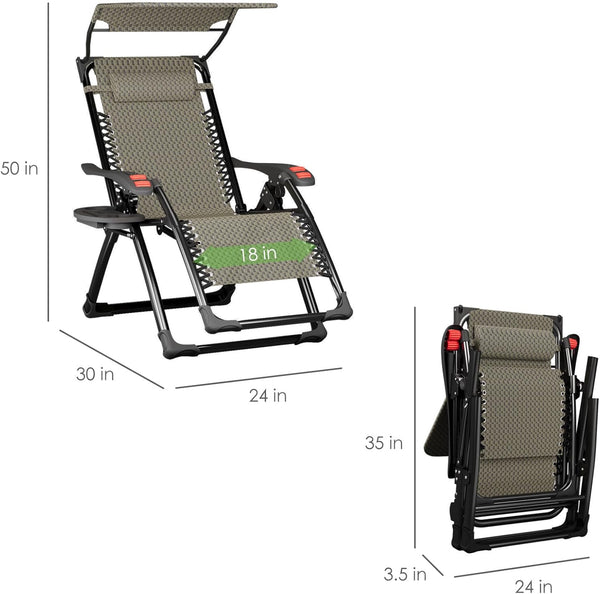 ATORPOK SHOP Zero Gravity Chair with Canopy Shade, Patio Folding Lounge Recliners, Anti Gravity Chair Lawn Patio with Cup Holder Accessory for Garden Beach Camping