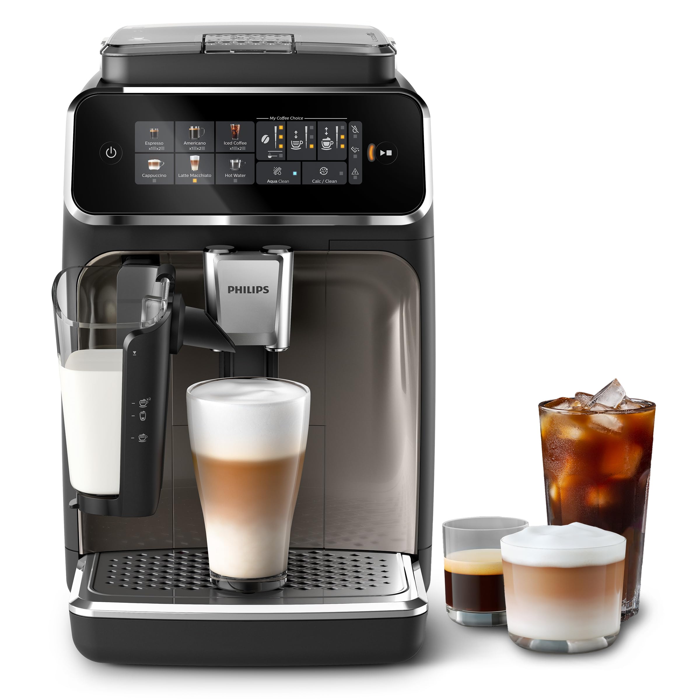 PHILIPS 5400 Series Bean to Cup Coffee Machine – 12 Coffee Varieties, LatteGo Milk Frother, Fastest-to-Clean, Ceramic Grinder, Fully Automatic Espresso & Cappuccino maker – Black, Silver (EP5446/70)