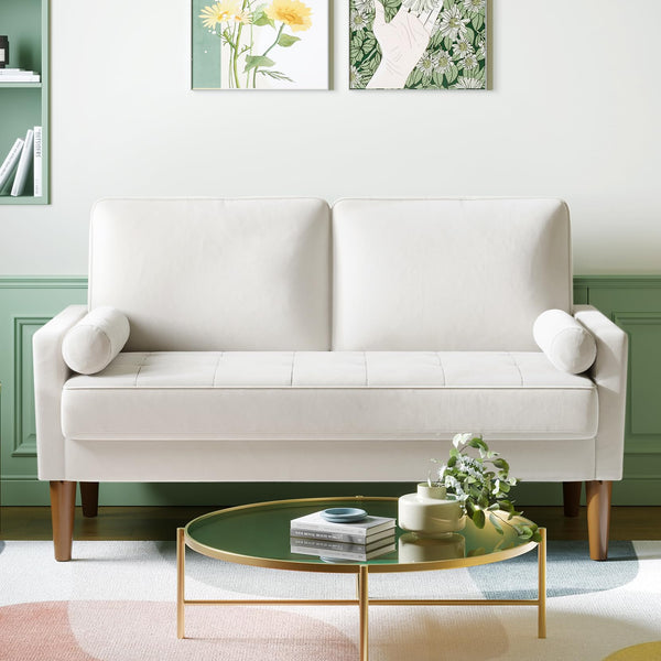 Vesgantti Small 2 Seater Sofa Blue, Comfy Sofa Couch with Spring Cushion, Velvet Sofa with Wood Legs, Modern Love Seat Sofa, Sofa 2 Seater for Living Room, Small Sofa for Bedroom, Blue Office Sofa