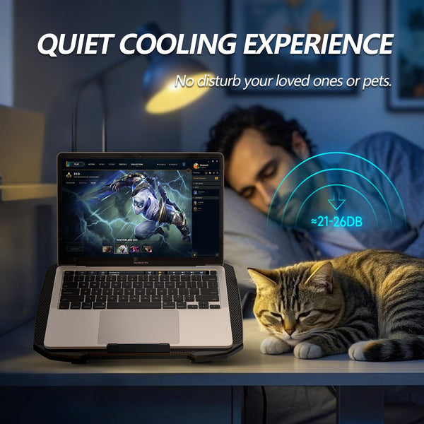 AIMIUZI Laptop Cooling Pad, Laptop Cooler for 12-15.6 Inch Notebooks, Laptop Cooling Stand with 5 Quiet Fans, 5 Height Adjustable, 2 USB Ports, Phone Stand (Black)