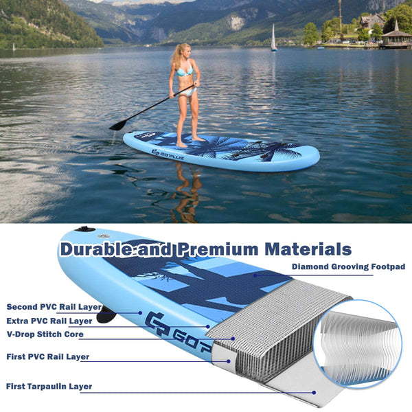 COSTWAY 9.7FT/11FT Inflatable Stand Up Paddle Board, 16cm Thick SUP with Accessories, Carry Bag, Adjustable Paddle, Hand Pump, Bottom Fin, Ankle Leash, Non-Slip Deck, for All Levels