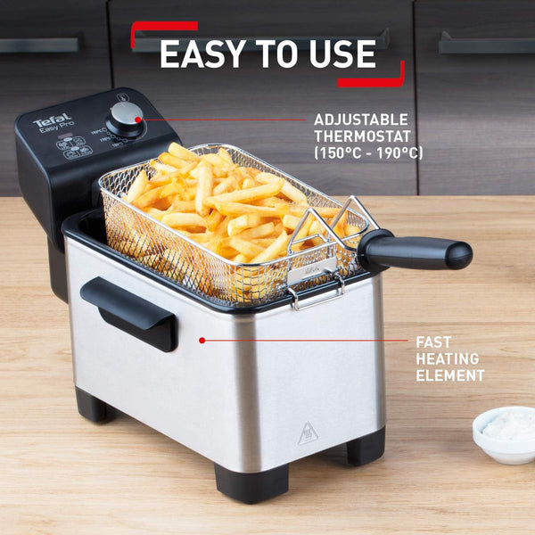 Tefal Deep Fryer Easy Pro, Stainless Steel, 3L capacity, 1.2kg, 4 Portions, 2100W, Semi Pro, Kitchen Fryer, Compact, Chips, Easy Cleaning, FR333040