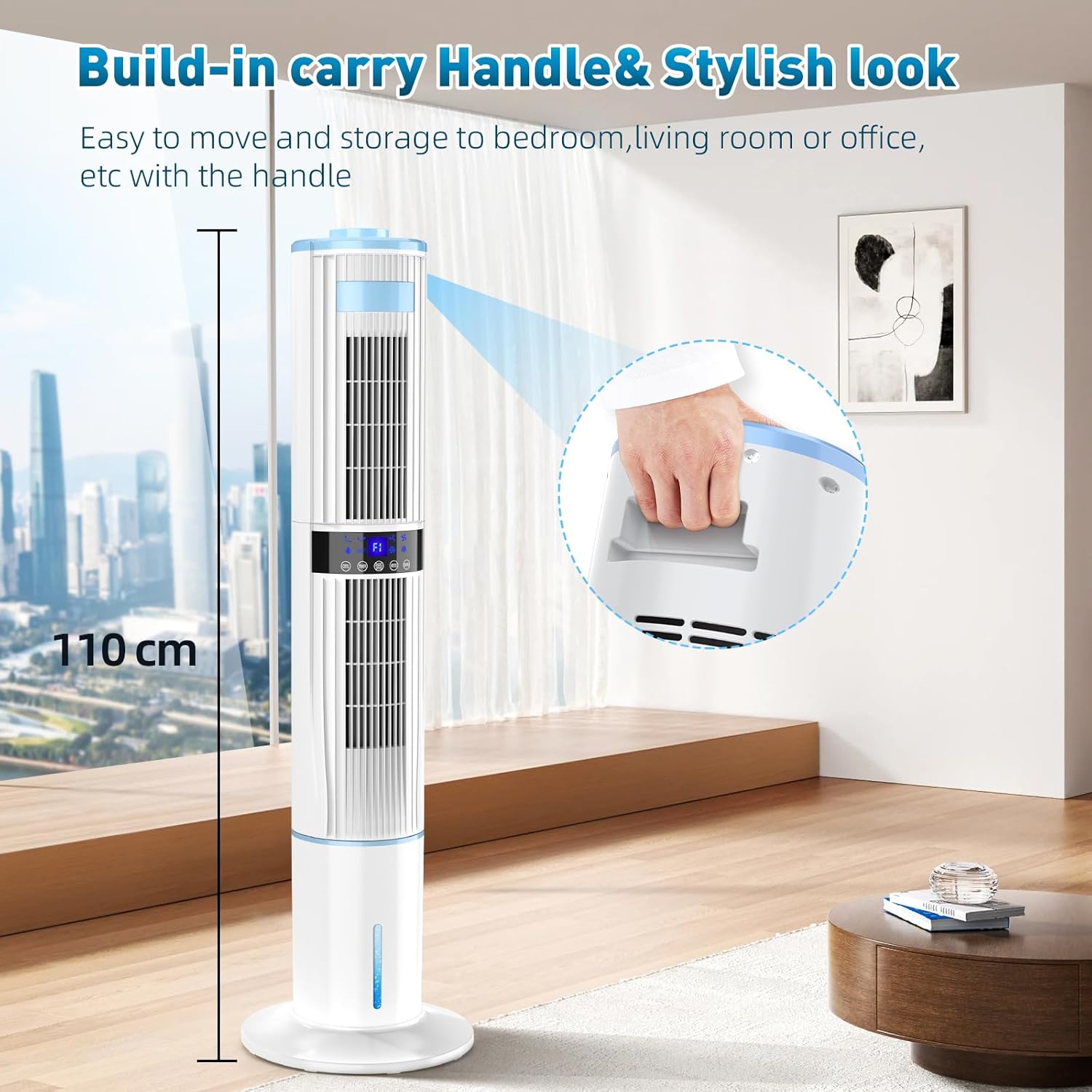 Bidiowe Mobile Air Conditioners, 9.5L AC Unit Tank 60W Evaporative Air Cooler Automatic Light Off 60°/120° Oscillation 3 Modes 7H Timer Remote Control 3 Ice Box Quiet Cooling Fan for Home, Office