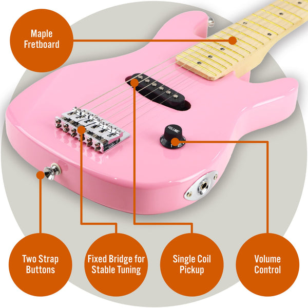 3rd Avenue 1/4 Size Kids Electric Guitar Pack for Junior Beginners - 6 Months FREE Lessons, 5W Portable Amp, Cable, Bag, Picks and Strap - Red