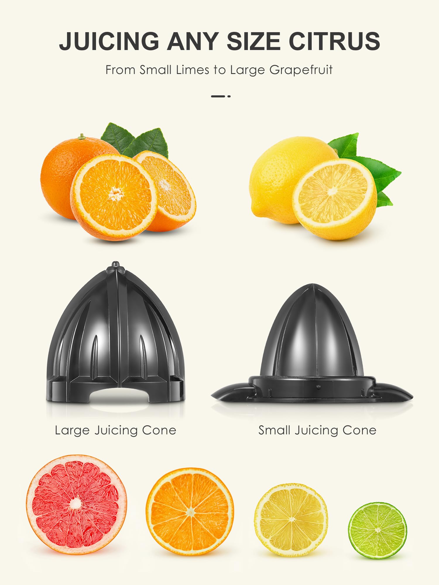 Electric Citrus Juicer, Easy Press Orange Juice Squeezer for Orange, Lemon, and Grapefruit, with Two Interchangeable Cones, Brushed Stainless Steel