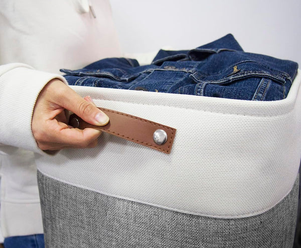 Mangata Thickened Kallax Storage Boxes, Set of 4 Fabric Storage Cubes with Handles(33x38x33cm, Grey White)