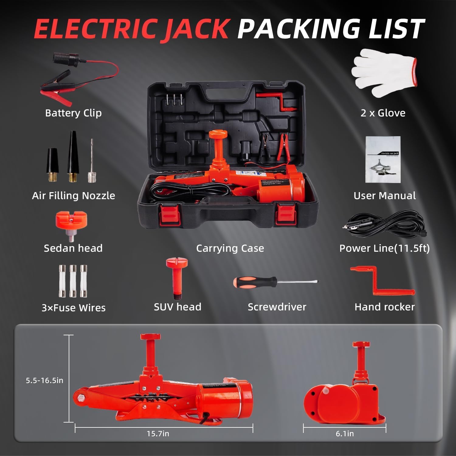 ROGTZ 12V Electric Scissor Jack – Low Profile 3 Tonne Car & Trailer Floor Jack Kit | Emergency Tyre Change & Repair Set with LED Light & Auto‑Lock | Carrying Case Yellow