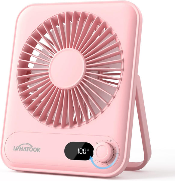 WHATOOK Mini Desk Fan USB: 2000mAh Rechargeable Ultra Quiet 1-100 Speeds Desktop Fans with LED Display, 3-10H Runtime, Child-Safe Grille Cooling Small Portable Table-Fan for Home, Office & Travel