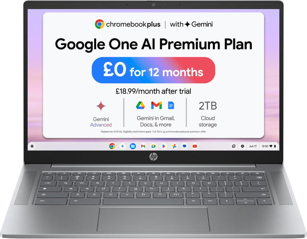 HP Chromebook 14" | Intel Processor N100 Processor| 4 GB RAM | 128 GB Flash Storage | Intel UHD Graphics | HD Display | Up to 12hrs battery | Chrome OS | Dual Speakers | Glacier Silver | 14a-nf0002sa
