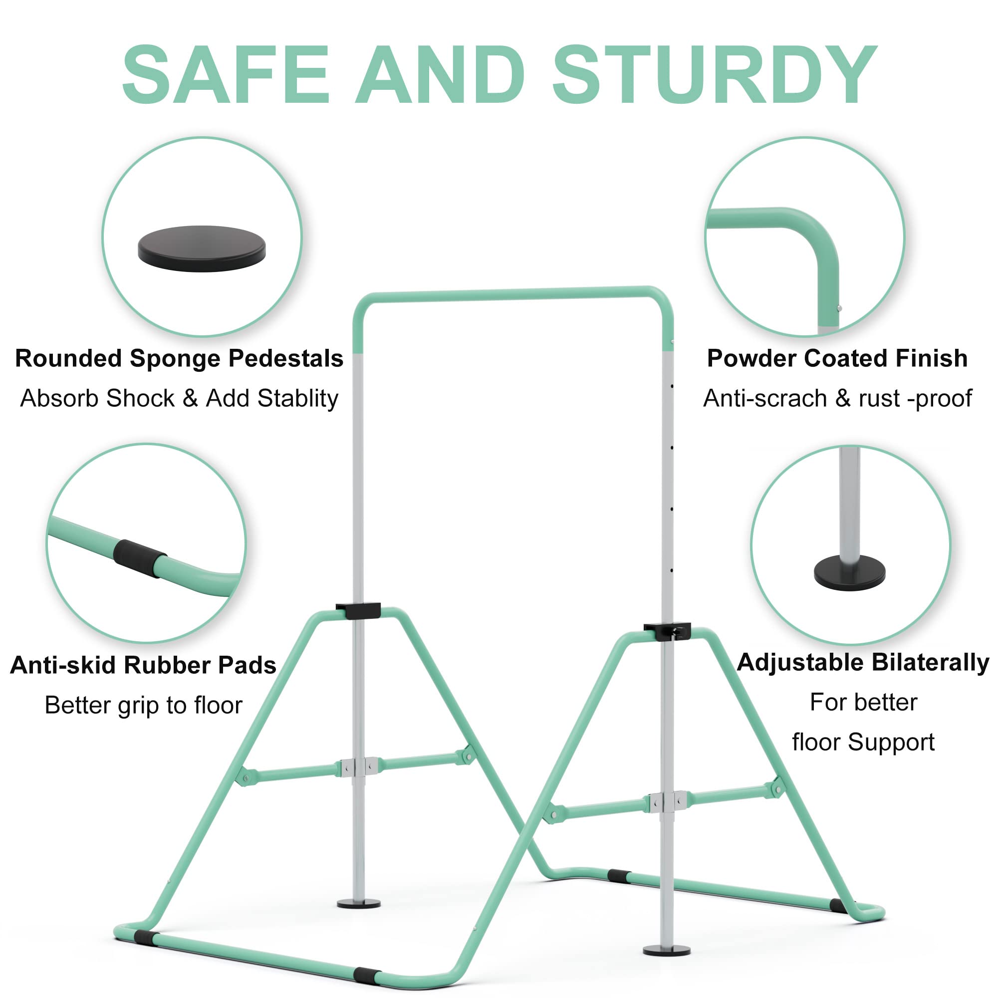 GYMMAGE Gymnastics Bars with Bar Pad, Junior Training Kip Bar Gymnastics Equipment for Home Garden, Adjustable Height Gymnastic Folding Horizontal Bar