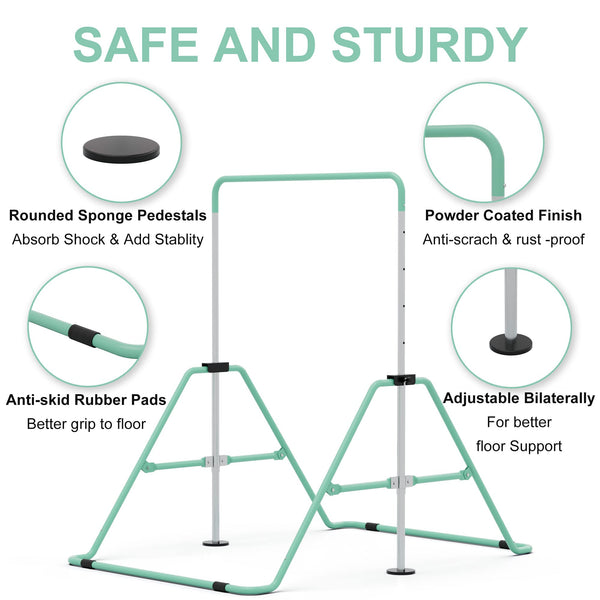 GYMMAGE Gymnastics Bars with Bar Pad, Junior Training Kip Bar Gymnastics Equipment for Home Garden, Adjustable Height Gymnastic Folding Horizontal Bar