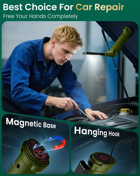 Coquimbo Work Light Christmas Stocking Fillers Gifts for Men Him, LED Torch Rechargeable Inspection Lamp Mechanic Emergency BBQ Light 360° Rotate with Magnetic Base and Hook (2 Pack, Black)