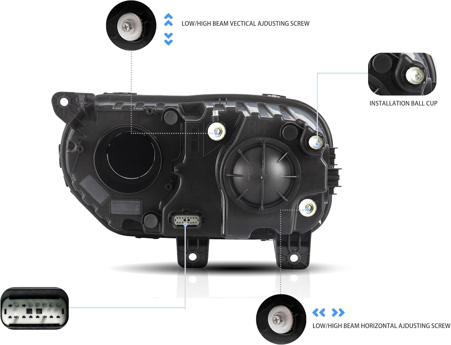 VLAND Headlight suitable for Dodge Challenger 2015-2019 LED headlight, RGB